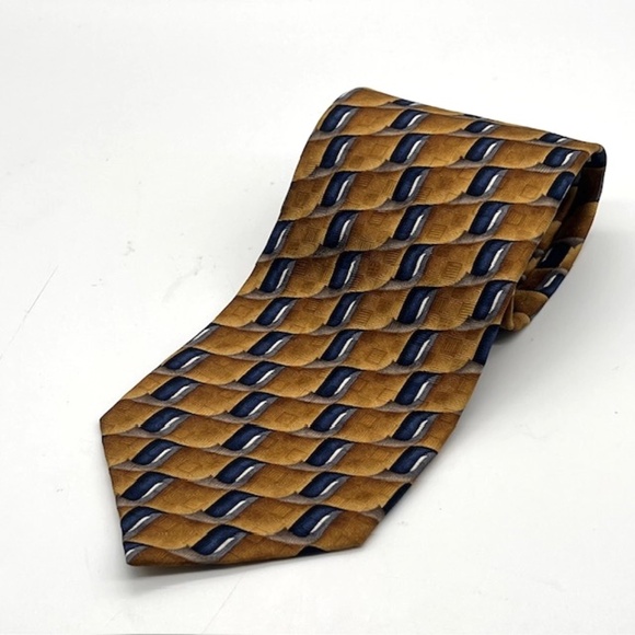 JZ RICHARDS for Nordstrom Silk Tie Gold Blue & Grey Weave Design - Picture 1 of 5